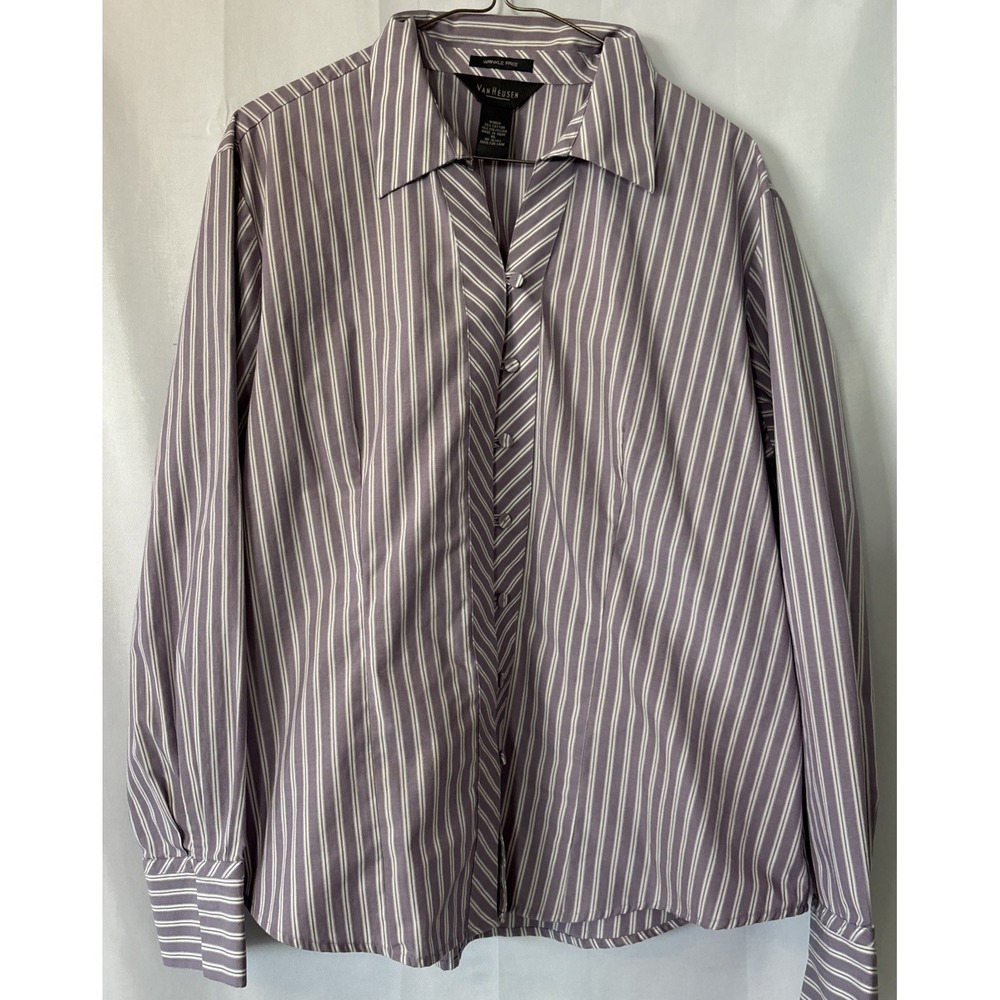 Van Heusen Women's Striped Button-up Blouse Cotton Blend XL Long Sleeve